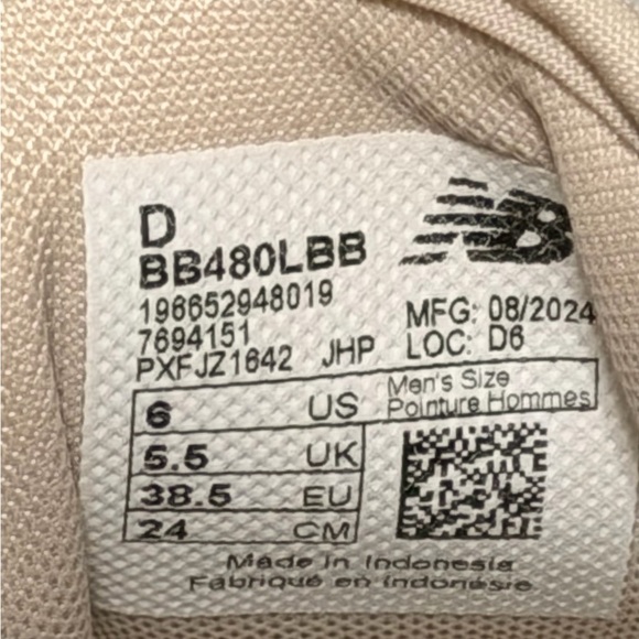 New Balance 480 W size 7.5/M Size 6 Beige and White Sneakers - Picture 4 of 4